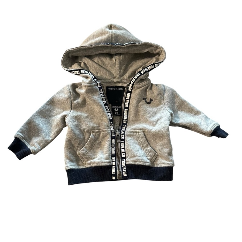 True Religion baby size 6 months zip up grey hoodie